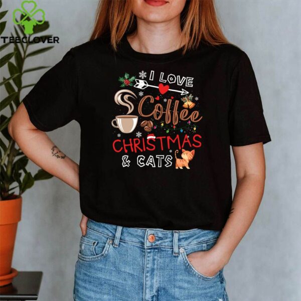 I Love Coffee Christmas and Cat Cute Funny Tee Cute Kitten Lover Xmas T-Shirt