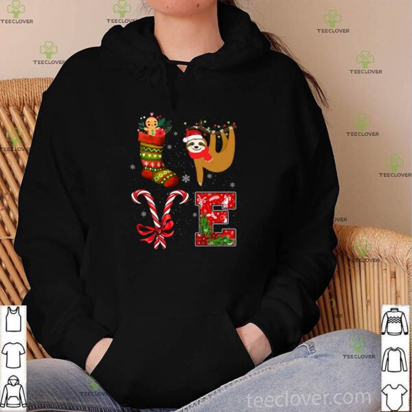 I Love Sloth Cute Funny Tee Santa Christmas Elf Animals Lovers Xmas T-Shirt