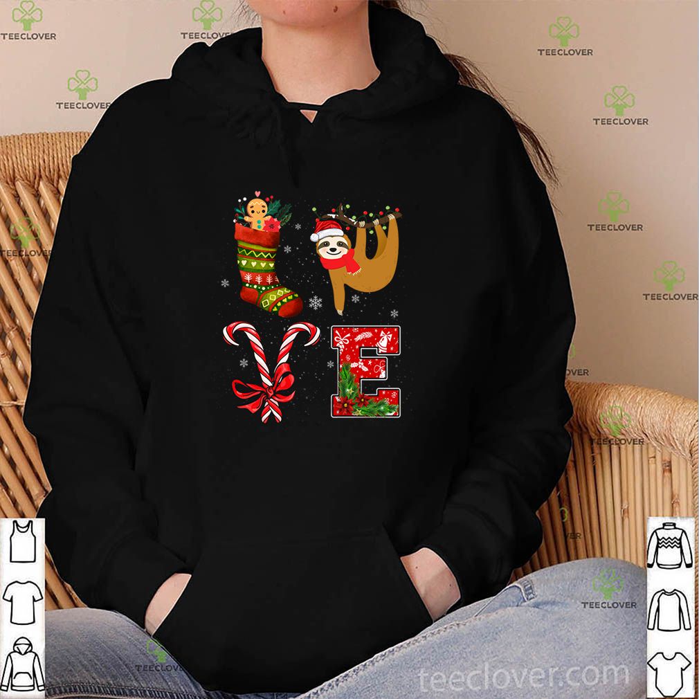 I Love Sloth Cute Funny Tee Santa Christmas Elf Animals Lovers Xmas T Shirt