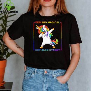 Lgbt unicorn dabbing feeling magical but also stabby shirt