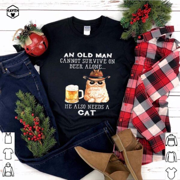 An old man cannot survive on Beer alone he also needs a Cat shirt