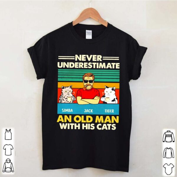 Never underestimate simba and jack and tiger an old man with his cats vintage hoodie, sweater, longsleeve, shirt v-neck, t-shirt