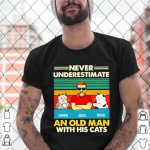 Never underestimate simba and jack and tiger an old man with his cats vintage shirt