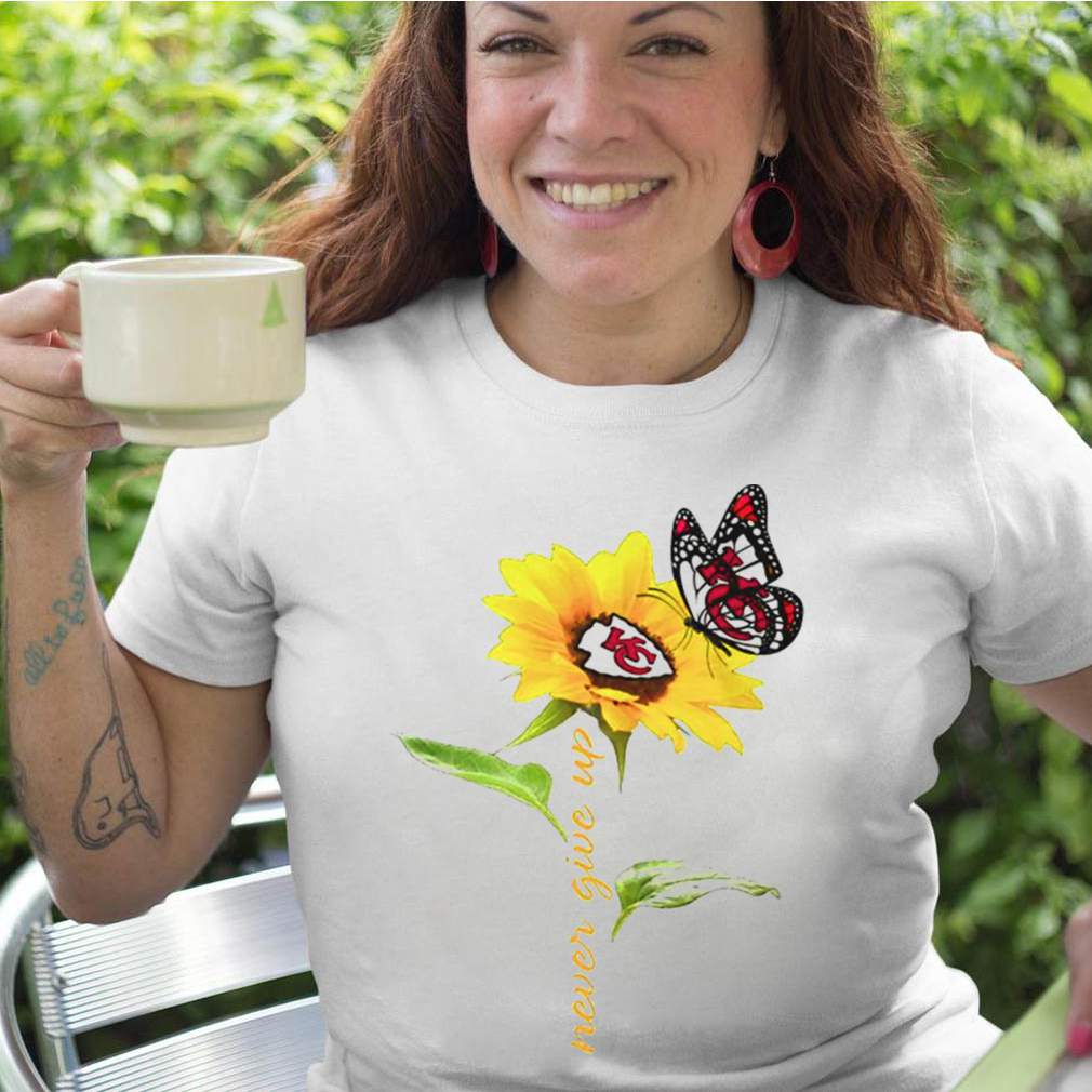 Sunflower And Butterfly Kansas City Chiefs Football Never Give Up shirt 5 Sunflower And Butterfly Kansas City Chiefs Football Never Give Up shirt 2 Shirt, hoodie, sweater, long sleeve and tank top