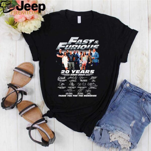 Fast and Furious 20 years 2001 2021 thank you for the memories signatures shirt