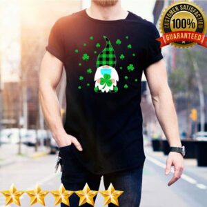 St Paddys Day 2021 Gnome in a mask Buffalo Plaid T Shirt 1