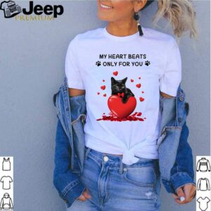 Valentines Black cat my heart beats only for you hoodie, sweater, longsleeve, shirt v-neck, t-shirt 2 Shirt, hoodie, sweater, long sleeve and tank top