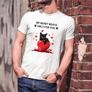 Valentines Black cat my heart beats only for you shirt