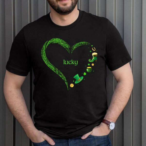 Cute Lucky St Patricks Day Heart Shirt Irish Shamrock Pot Of Gold Holiday T-Shirt