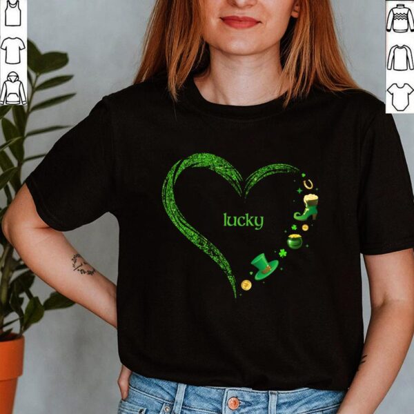 Cute Lucky St Patricks Day Heart Shirt Irish Shamrock Pot Of Gold Holiday T-Shirt