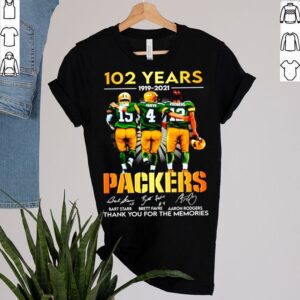 Starr Favre Rodgers 102 Years 1919 2021 Green Bay Packers signatures hoodie, sweater, longsleeve, shirt v-neck, t-shirt