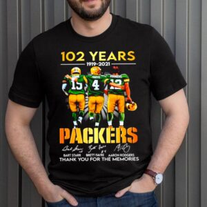 Starr Favre Rodgers 102 Years 1919 2021 Green Bay Packers signatures hoodie, sweater, longsleeve, shirt v-neck, t-shirt