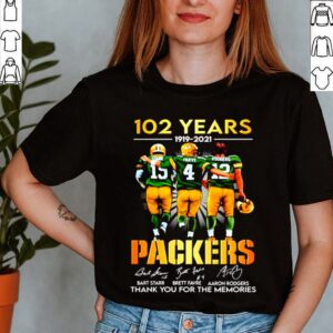 Starr Favre Rodgers 102 Years 1919 2021 Green Bay Packers signatures shirt