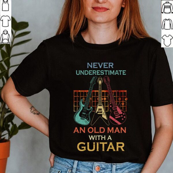 Vintage Guitarist Birthday Shirt Never Underestimate Old Man Guitar Player Fathers Day T-Shirt