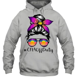 Beach Summer Sunglasses Messy Bun Mom CNA Off Duty shirt