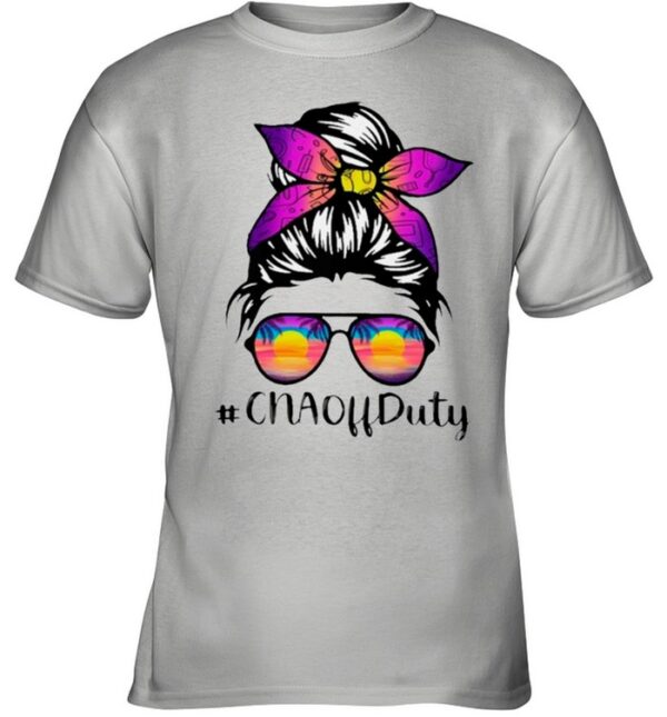 Beach Summer Sunglasses Messy Bun Mom CNA Off Duty shirt