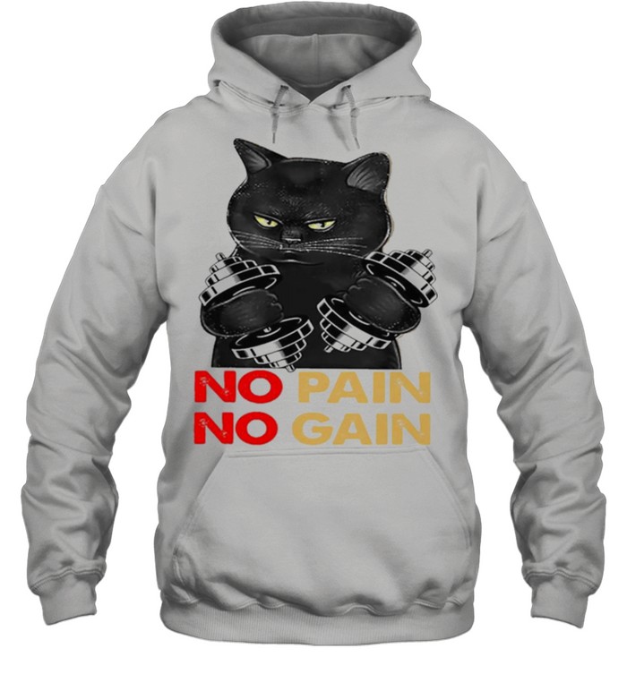 Black cat no pain no gain shirt 6
