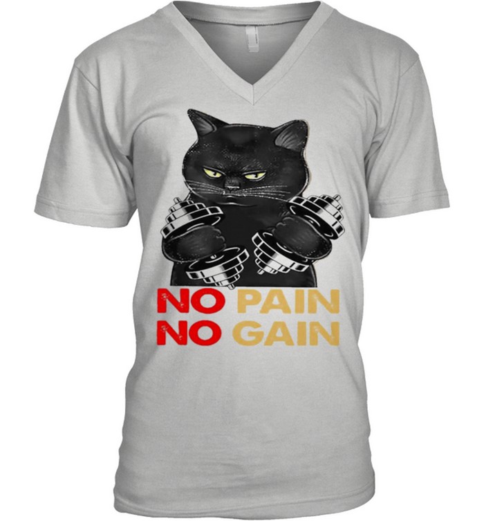 Black cat no pain no gain shirt 8