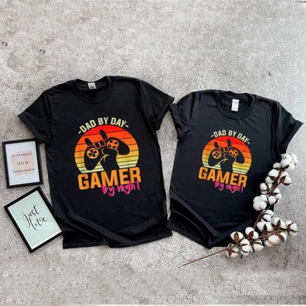 Dad By Day Gamer By Night Retro Sunset hoodie, sweater, longsleeve, shirt v-neck, t-shirts