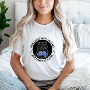 Black cat knocking out diabetes one punch at a time shirt