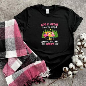 Flamingo camping god is great beer is good and people are crazy shirt 6