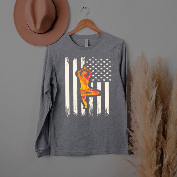 Girl Doing Namaste Pose & American Flag Yoga Flag shirt