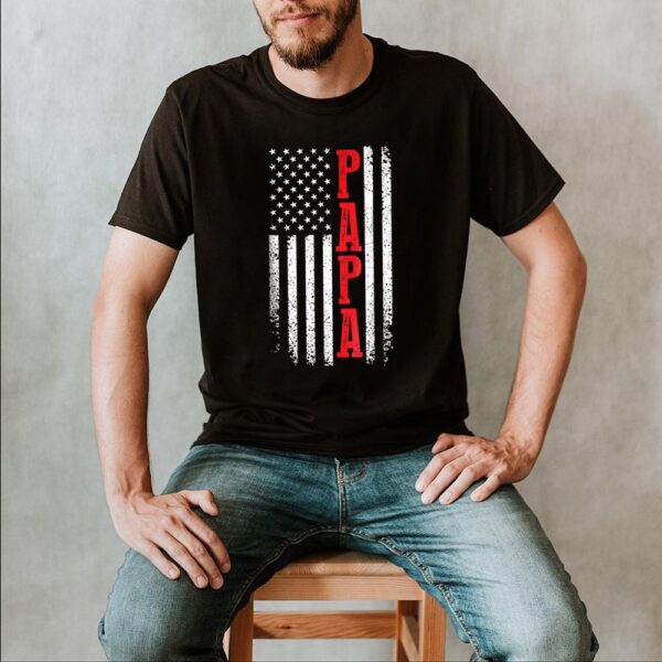 Mens Papa American Flag USA Patriotic Fathers Day T Shirt