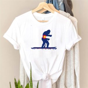 Big Foot Silhouette Paddling On Paddle Board Colorado Flag T Shirt