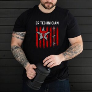 ER Technician Emergency Room Tech Star Logo heartbeat Usa Flag T Shirt