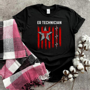 ER Technician Emergency Room Tech Star Logo heartbeat Usa Flag T Shirt
