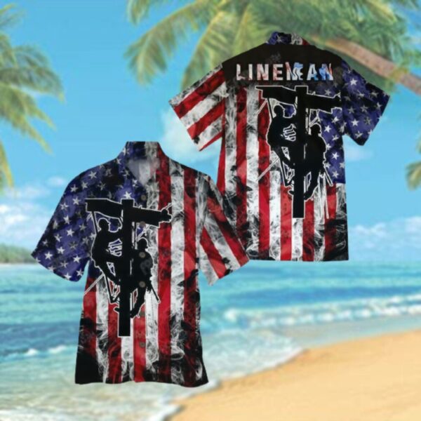 Lineman Flag Smoke Background Hawaiian Hawaiian Shirt