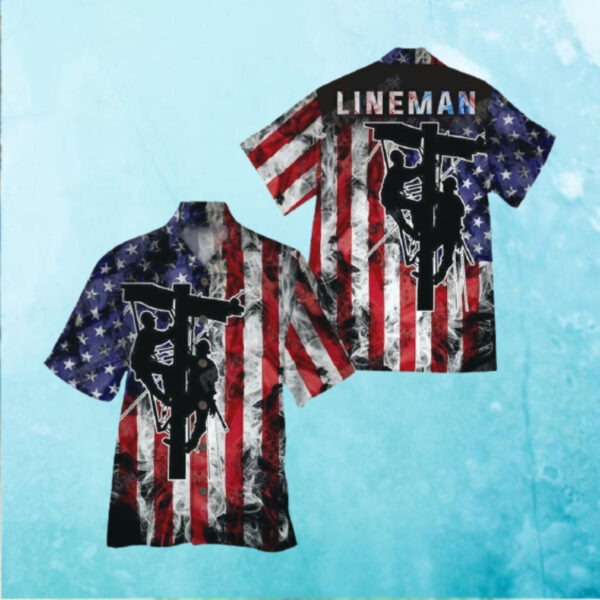 Lineman Flag Smoke Background Hawaiian Hawaiian Shirt