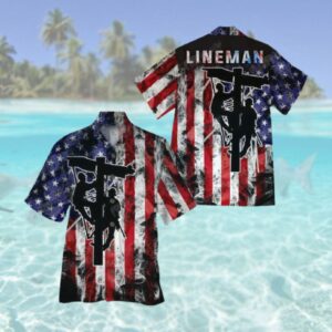 Lineman Flag Smoke Background Hawaiian Hawaiian Shirt