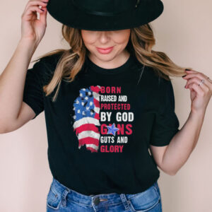 Lion born raised and protected by god guns guts and glory shirt