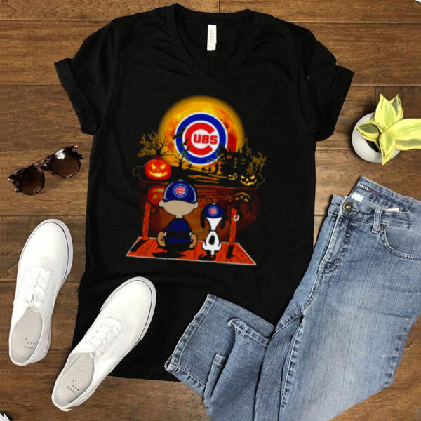 Snoopy and Charlie Brown Pumpkin Chicago Cubs Halloween Moon shirt