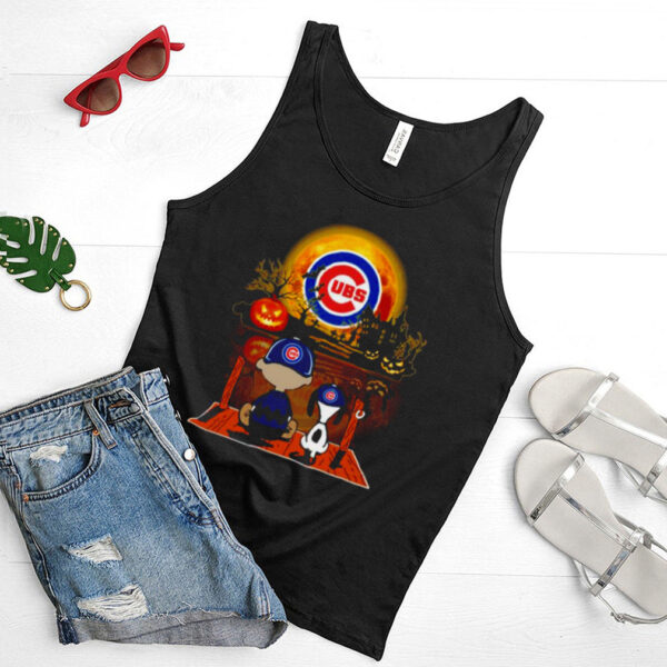 Snoopy and Charlie Brown Pumpkin Chicago Cubs Halloween Moon shirt