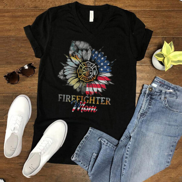 Sunflower Firefighter Mom American Flag shirt 1