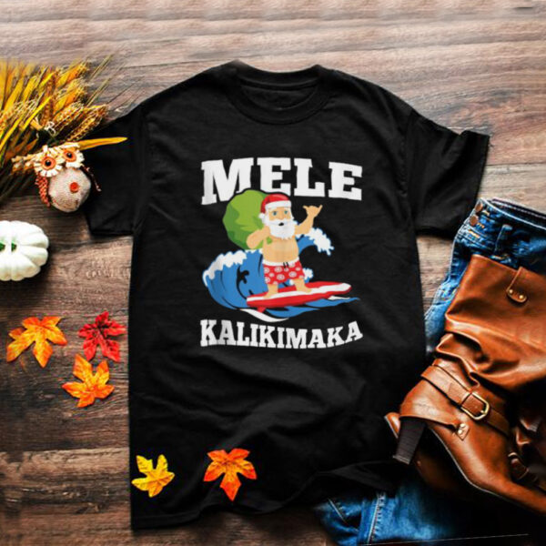 Surfing Santa Mele Kalikimaka Hawaiian Christmas Design T Shirt