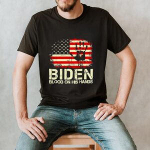 Vintage USA Flag Handprint Biden Blood On His Hands on back Unisex T Shirt