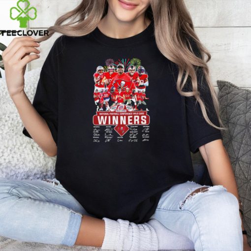 2023 2024 National football conference Wild Card Winners Tampa Bay Buccaneers player signatures logo firework hoodie, sweater, longsleeve, shirt v-neck, t-shirt