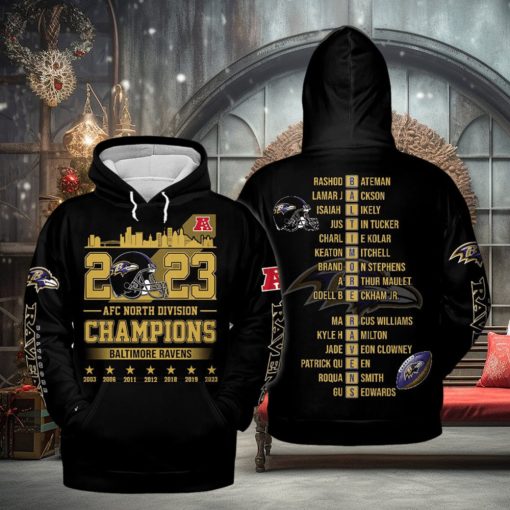2023 AFC North Division Champions Baltimore Ravens Black Version Hoodie T Shirt
