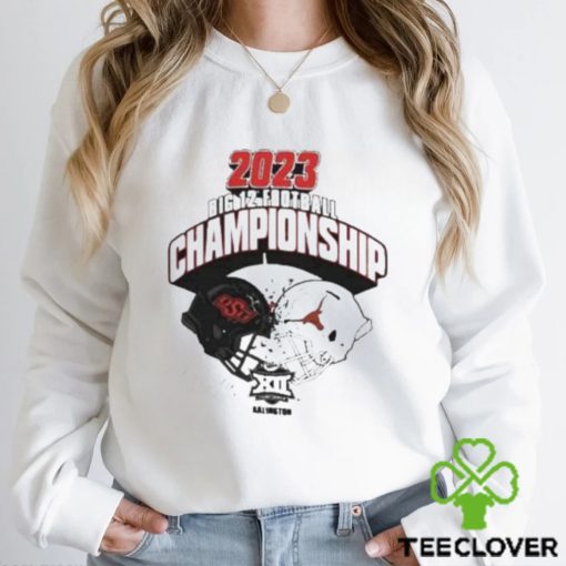 2023 Big 12 Football Championship Oklahoma State Cowboys vs Texas Longhorns Helmet Head To Head Long Sleeve Sweater T Shirt