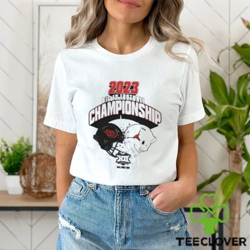 2023 Big 12 Football Championship Oklahoma State Cowboys vs Texas Longhorns Helmet Head To Head Long Sleeve Sweater T Shirt