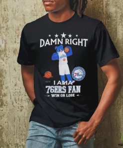 2023 Damn Right I Am A Philadelphia 76Ers Fan Win Or Lose Mascot t hoodie, sweater, longsleeve, shirt v-neck, t-shirt