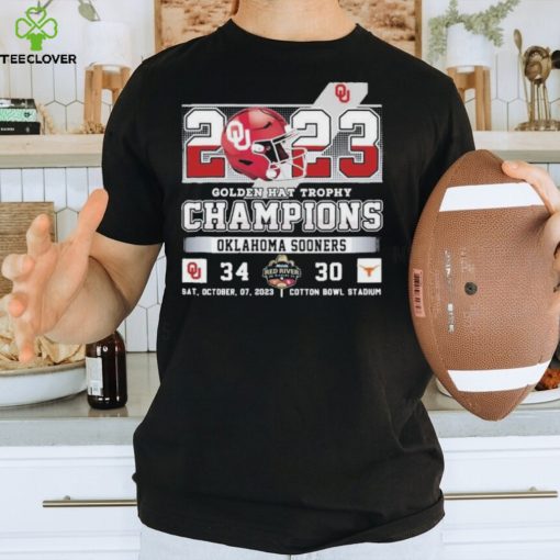 2023 Golden Hat Trophy Champions Oklahoma Sooners 34 Texas Longhorns 30 Sat, October, 07, 2023 Cotton Bowl Stadium T Shirt