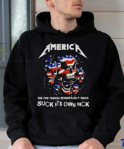 2023 Nice Skull America Had Two Towers Removed So It Could Suck It’s Own Dick American Flag shirt