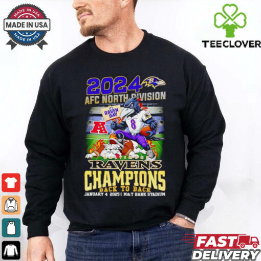 2024 AFC North Division Baltimore Ravens Champions back to back mascot shirt