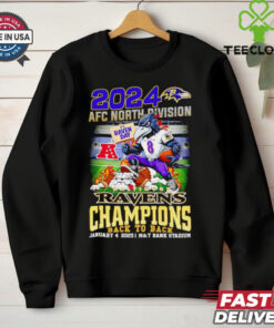 **2024 AFC North Division Baltimore Ravens Champions Back to Back Mascot Shirt** – Celebrate the Baltimore Ravens' back-to-back AFC North Division championships with this stylish mascot shirt, showing your pride for the team’s success!