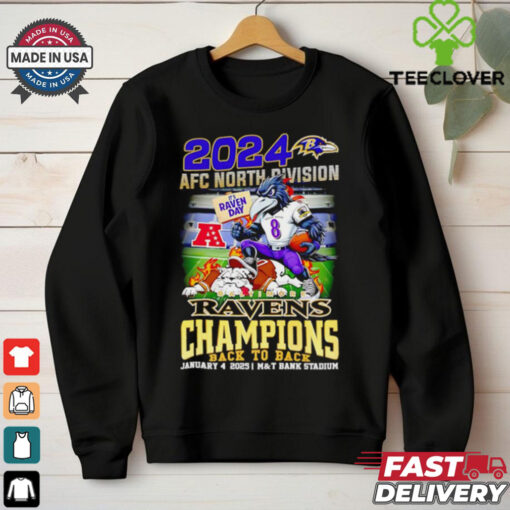 2024 AFC North Division Baltimore Ravens Champions back to back mascot shirt