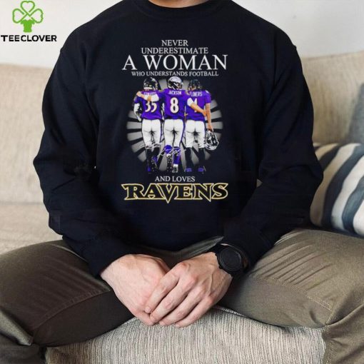 2024 Baltimore Ravens never underestimate a woman who understands football and loves Ravens hoodie, sweater, longsleeve, shirt v-neck, t-shirt